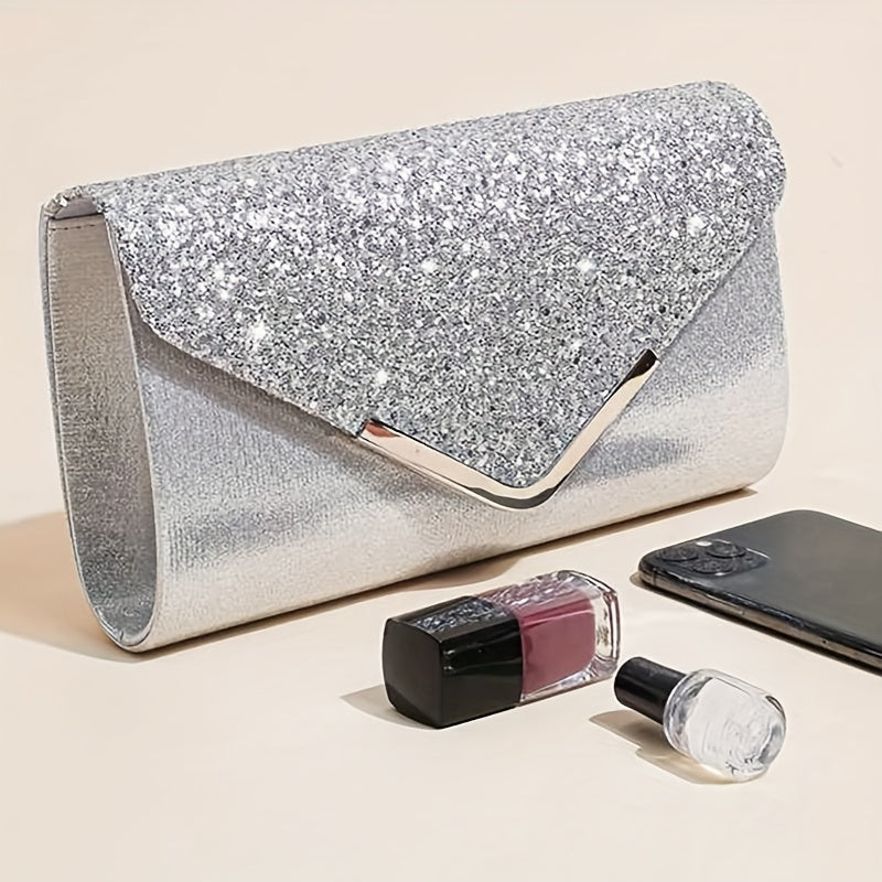 Bolsa de Noite Feminina com Múltiplas Correntes, Bolsa de Festa, Clutch com Colar de Strass, Brincos, Pulseira, Conjunto de 4 Peças para Banquete