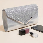 Bolsa de Noite Feminina com Múltiplas Correntes, Bolsa de Festa, Clutch com Colar de Strass, Brincos, Pulseira, Conjunto de 4 Peças para Banquete