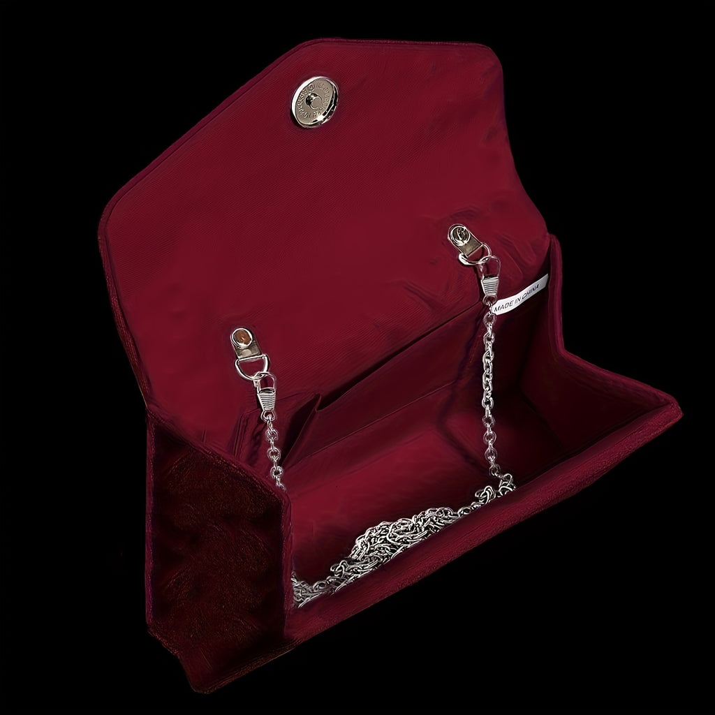 Novo Bolsa de Noite Feminina com Strass, Bolsa de Festa Aveludada com Pendente Brilhante, Elegante Bolsa de Casamento para Noiva, com Conjunto de Três Peças com Pendente de Strass Brilhante, Colar com Pendente de Strass, Brincos, Pulseira, Adequado para Casamentos, Festas, Jantares e Bailes