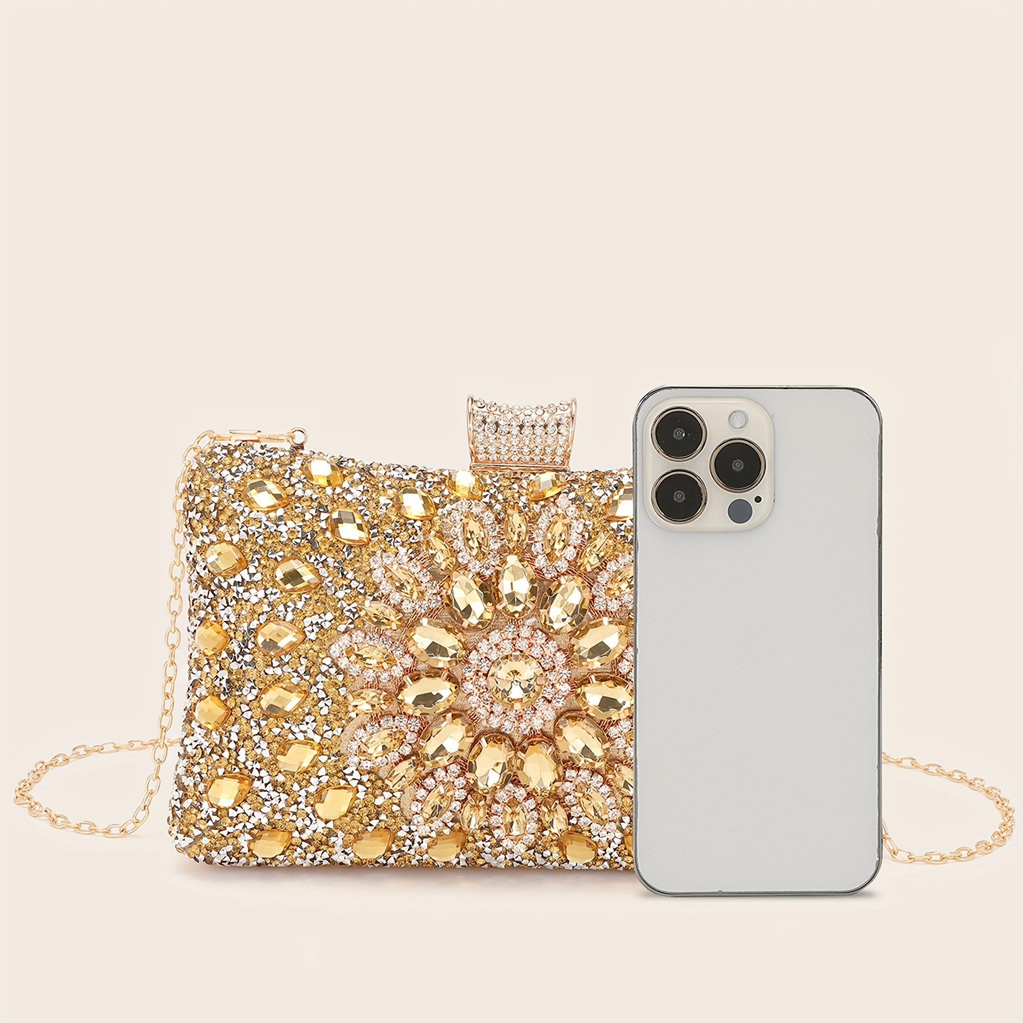 Conjunto de 4 Peças de Joias com Strass: Colar, Brincos e Pulseiras para Mulheres - Bolsa de Noiva Cintilante com Corrente Metálica Destacável, Versátil para Festas, Casamento, Banquete ou Cocktail Party - Presente para Noivas e Damas de Honra