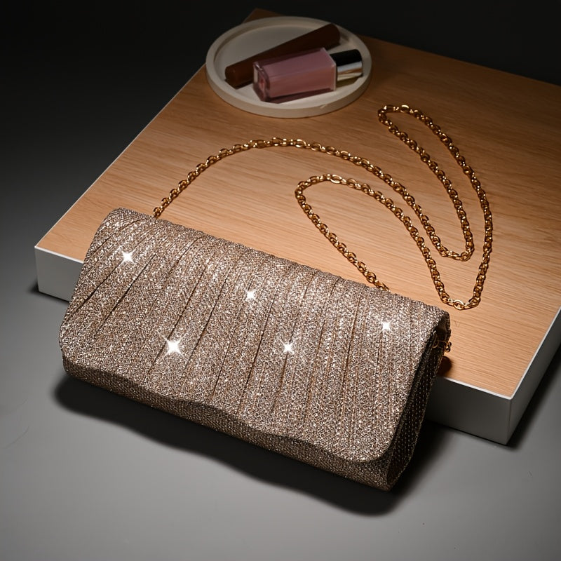 Elegante bolsa de noite brilhante para mulheres com alça removível, bolsa de envelope em forma de almofada com sequins dourados para festas, casamentos e eventos formais, forro de poliéster, fecho magnético, acessório de festa | Bolsa de fecho de aba | Interior forrado de poliéster