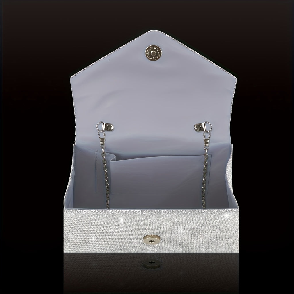 Elegante Carteira de Lantejoulas Champagne com Laço de Strass - Conjunto de Brincos, Colar e Pulseira de Strass Combinados - Presente Ideal de Dia dos Namorados para Mulheres, Acessório de Festa|Carteira de Lantejoulas Champagne|Fechamento Detalhado