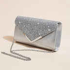 Bolsa de Noite Feminina com Múltiplas Correntes, Bolsa de Festa, Clutch com Colar de Strass, Brincos, Pulseira, Conjunto de 4 Peças para Banquete