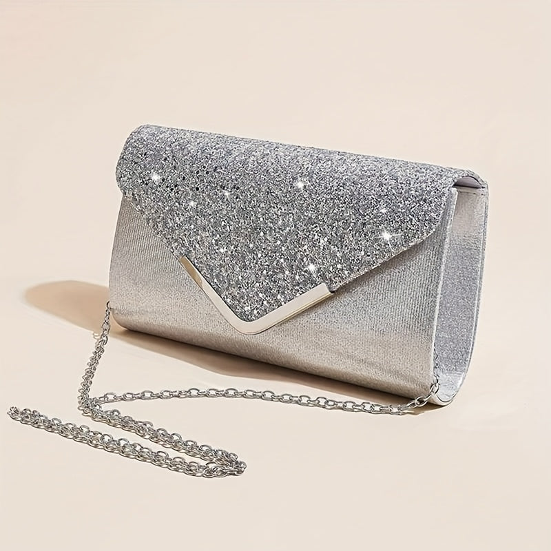 Bolsa de Noite Feminina com Múltiplas Correntes, Bolsa de Festa, Clutch com Colar de Strass, Brincos, Pulseira, Conjunto de 4 Peças para Banquete