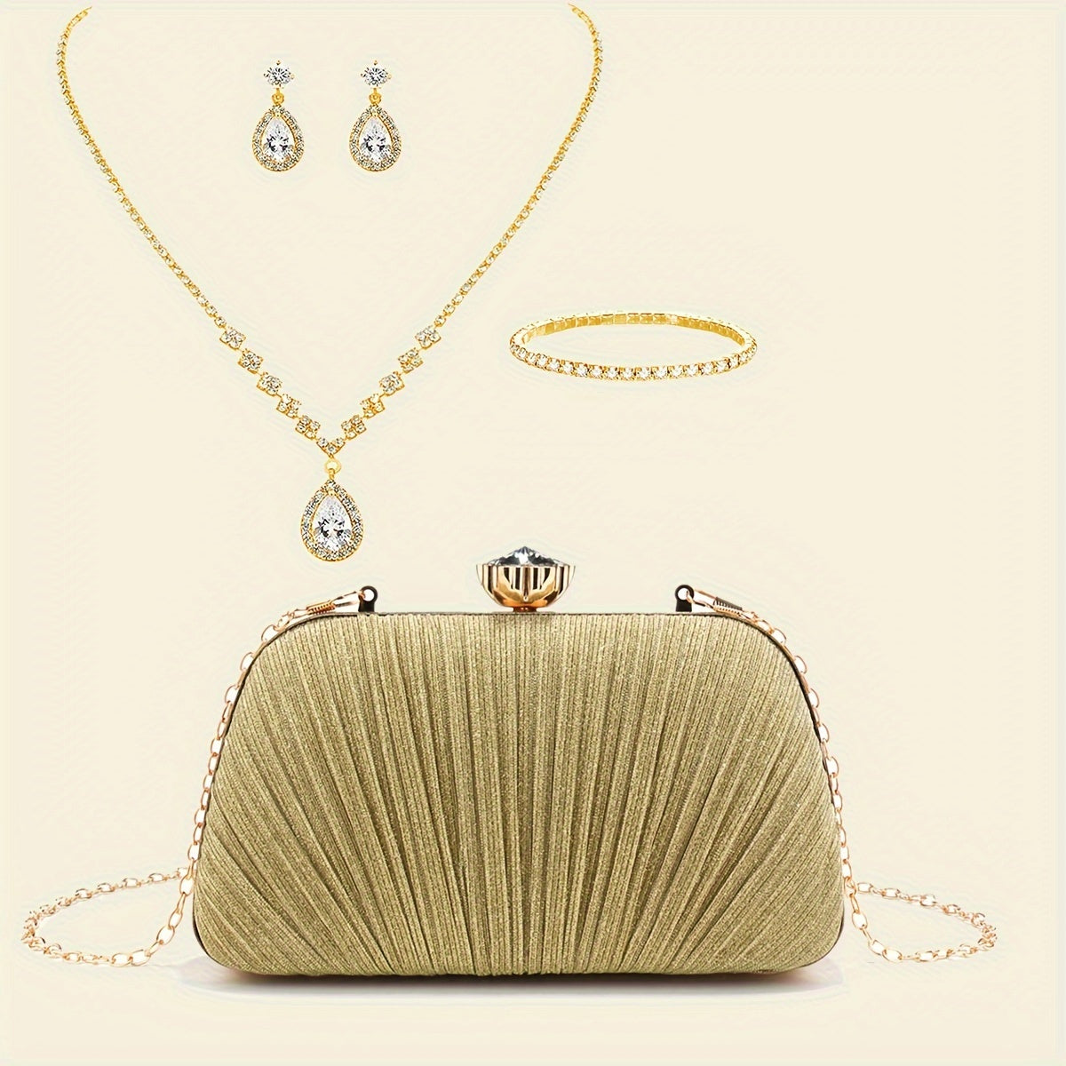 Bolsas de Noite de Natal para Mulher com Franjas, Lantejoulas, Strass, Corrente de Metal, Bolsas de Ombro, Cor Verde, Bolsa de Banquete com Glitter, Conjunto de Joias Elegante com Colar, Brincos e Pulseira de Strass para Casamento e Despedida de Solteira