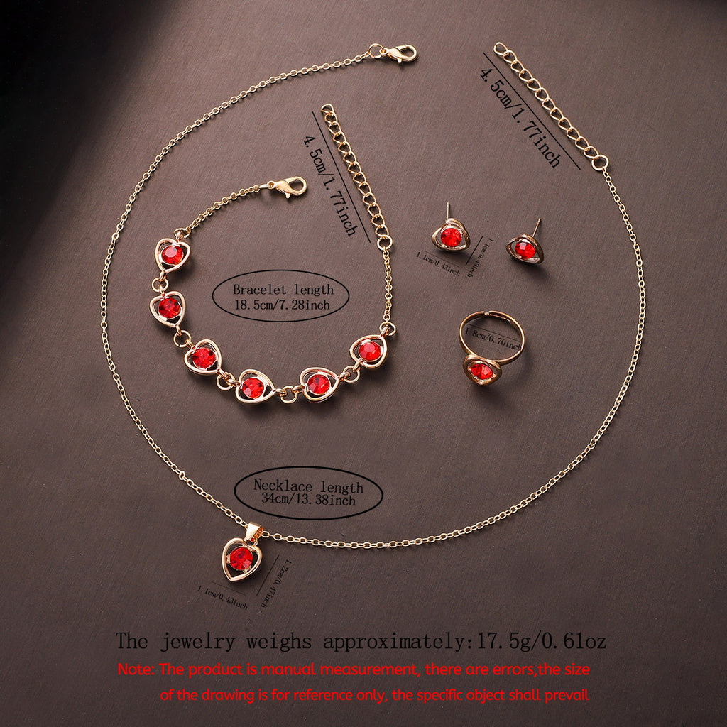 Conjunto de 6 Relógios Românticos Adoráveis para Mulher com Braceletes Vermelhas, Apresentando Detalhes em Strass, Inclui Pulseira, Colar, Anel e Brincos - Perfeito para Volta de Casamento, Halloween e Presentes de Aniversário para Mulheres