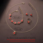 Conjunto de 6 Relógios Românticos Adoráveis para Mulher com Braceletes Vermelhas, Apresentando Detalhes em Strass, Inclui Pulseira, Colar, Anel e Brincos - Perfeito para Volta de Casamento, Halloween e Presentes de Aniversário para Mulheres