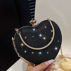 Bolsa de Noite Feminina Moderna e Versátil em Forma de Coração, Bolsa de Vestido, Bolsa de Festa, Colar de Strass, Pulseira, Brincos, Conjunto de Quatro Peças para Banquetes