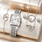 Kit Relógio Feminino + Pulseiras Cristal | Conjunto Dourado