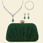 Bolsas de Noite de Natal para Mulher com Franjas, Lantejoulas, Strass, Corrente de Metal, Bolsas de Ombro, Cor Verde, Bolsa de Banquete com Glitter, Conjunto de Joias Elegante com Colar, Brincos e Pulseira de Strass para Casamento e Despedida de Solteira