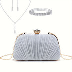 Bolsas de Noite de Natal para Mulher com Franjas, Lantejoulas, Strass, Corrente de Metal, Bolsas de Ombro, Cor Verde, Bolsa de Banquete com Glitter, Conjunto de Joias Elegante com Colar, Brincos e Pulseira de Strass para Casamento e Despedida de Solteira