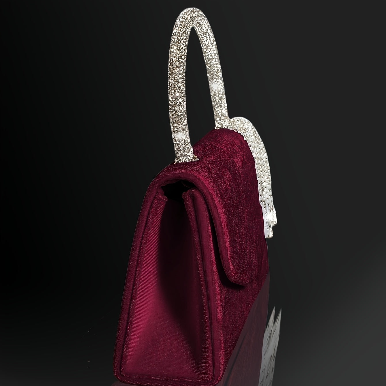 Novo Bolsa de Noite Feminina com Strass, Bolsa de Festa Aveludada com Pendente Brilhante, Elegante Bolsa de Casamento para Noiva, com Conjunto de Três Peças com Pendente de Strass Brilhante, Colar com Pendente de Strass, Brincos, Pulseira, Adequado para Casamentos, Festas, Jantares e Bailes
