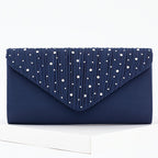 Elegante e Versátil Clutch de Noite com Decorações Brilhantes, Mala de Ombro com Corrente, Bolsa de Festa, Conjunto Luxuoso de Colar, Brincos e Pulseira com Strass, um Conjunto Completo de Quatro Peças para Banquetes