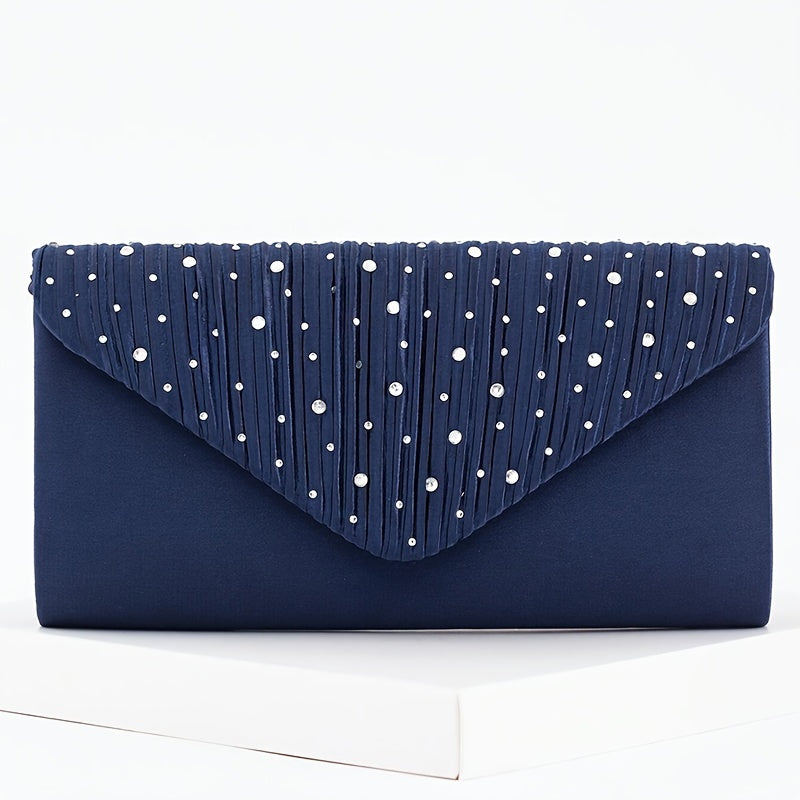 Elegante e Versátil Clutch de Noite com Decorações Brilhantes, Mala de Ombro com Corrente, Bolsa de Festa, Conjunto Luxuoso de Colar, Brincos e Pulseira com Strass, um Conjunto Completo de Quatro Peças para Banquetes