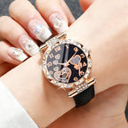 Conjunto de 6 peças incluindo um elegante relógio de quartzo em forma de coração adornado com strass, juntamente com um colar, pulseira, anel e brincos, ideal para aniversários de mulheres, presentes de feriados, celebrações de formatura, encontros familiares