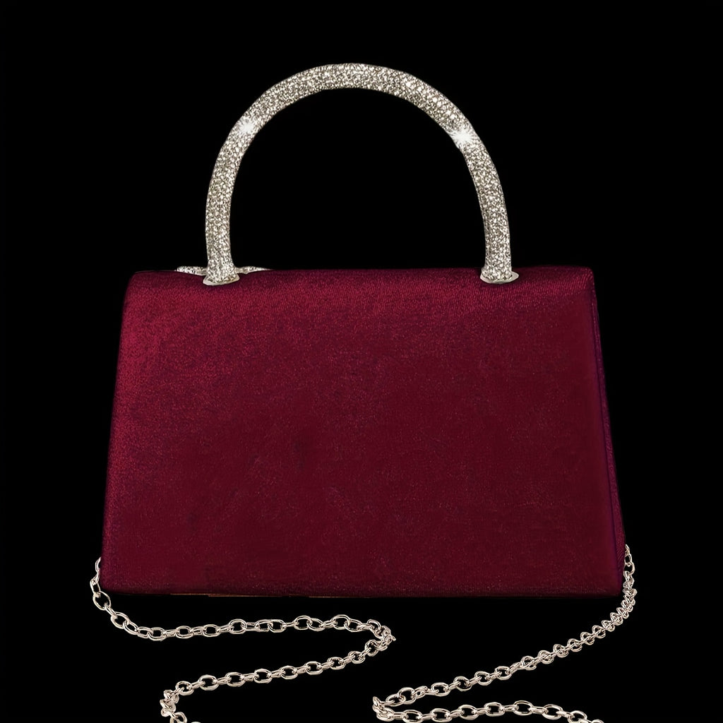 Novo Bolsa de Noite Feminina com Strass, Bolsa de Festa Aveludada com Pendente Brilhante, Elegante Bolsa de Casamento para Noiva, com Conjunto de Três Peças com Pendente de Strass Brilhante, Colar com Pendente de Strass, Brincos, Pulseira, Adequado para Casamentos, Festas, Jantares e Bailes