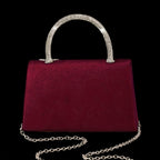 Novo Bolsa de Noite Feminina com Strass, Bolsa de Festa Aveludada com Pendente Brilhante, Elegante Bolsa de Casamento para Noiva, com Conjunto de Três Peças com Pendente de Strass Brilhante, Colar com Pendente de Strass, Brincos, Pulseira, Adequado para Casamentos, Festas, Jantares e Bailes