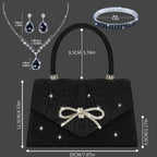 Elegante Carteira de Lantejoulas Champagne com Laço de Strass - Conjunto de Brincos, Colar e Pulseira de Strass Combinados - Presente Ideal de Dia dos Namorados para Mulheres, Acessório de Festa|Carteira de Lantejoulas Champagne|Fechamento Detalhado