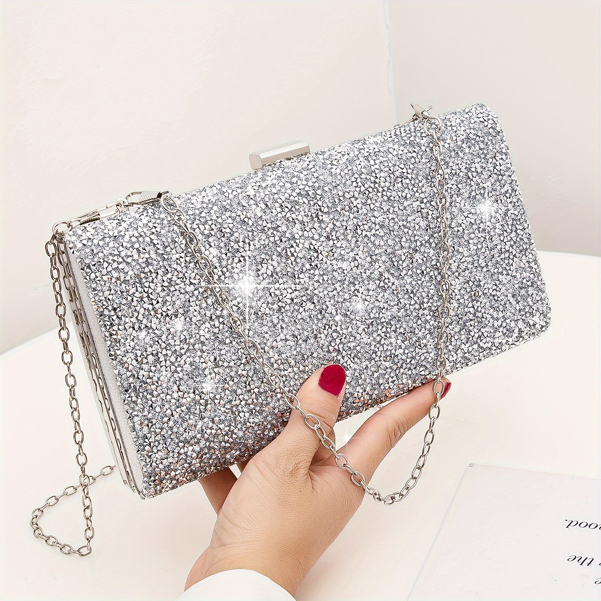 Conjunto de 4 Bolsas de Noiva Prateadas com Joias e Strass para Mulher, Bolsas de Noite Brilhantes, Bolsas de Mão para Casamento, Festa, Presente