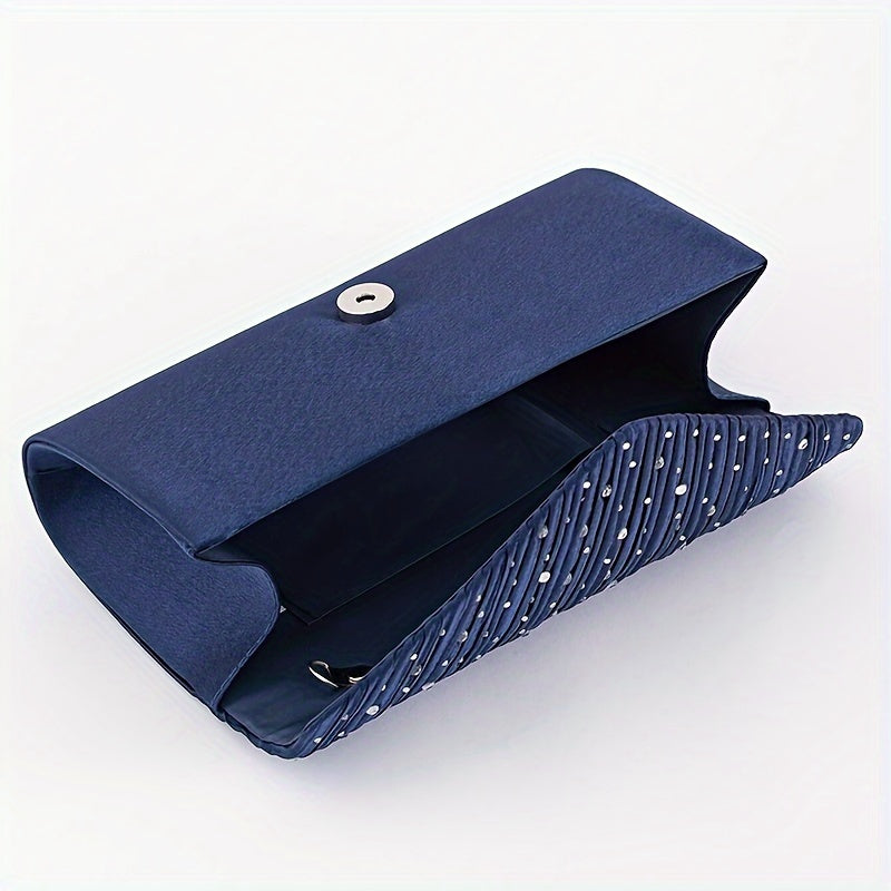 Elegante e Versátil Clutch de Noite com Decorações Brilhantes, Mala de Ombro com Corrente, Bolsa de Festa, Conjunto Luxuoso de Colar, Brincos e Pulseira com Strass, um Conjunto Completo de Quatro Peças para Banquetes