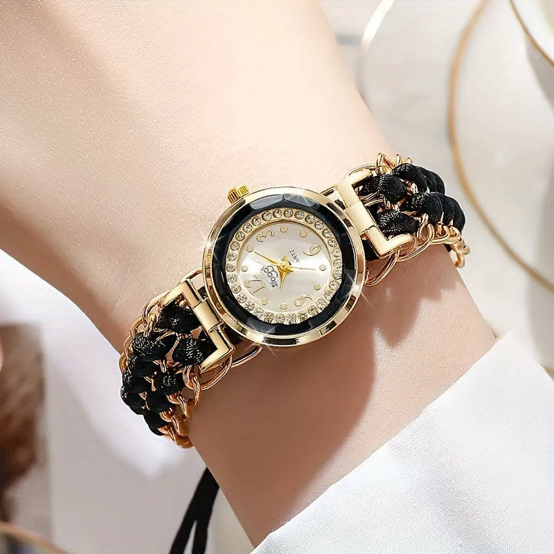 Conjunto de 6 Relógios de Mulher, Incluindo um Relógio de Pulso de Quartzo Elegante e Moderno para Mulheres, Acompanhado por uma Pulseira, Perfeito para Uso Diário, Regresso às Aulas, Presentes de Aniversário, Natal, Ação de Graças, Halloween