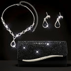 Conjunto de 3 Bolsas de Noite Femininas, Clutch com Colar e Brincos, Envelope de Strass, Bolsa de Festa, Carteira de Noiva para Baile