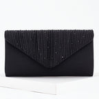 Elegante e Versátil Clutch de Noite com Decorações Brilhantes, Mala de Ombro com Corrente, Bolsa de Festa, Conjunto Luxuoso de Colar, Brincos e Pulseira com Strass, um Conjunto Completo de Quatro Peças para Banquetes