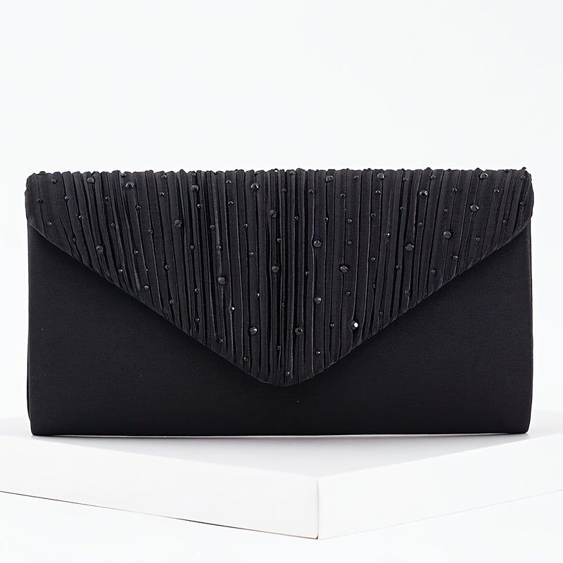 Elegante e Versátil Clutch de Noite com Decorações Brilhantes, Mala de Ombro com Corrente, Bolsa de Festa, Conjunto Luxuoso de Colar, Brincos e Pulseira com Strass, um Conjunto Completo de Quatro Peças para Banquetes