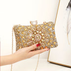 Conjunto de 4 Peças de Joias com Strass: Colar, Brincos e Pulseiras para Mulheres - Bolsa de Noiva Cintilante com Corrente Metálica Destacável, Versátil para Festas, Casamento, Banquete ou Cocktail Party - Presente para Noivas e Damas de Honra