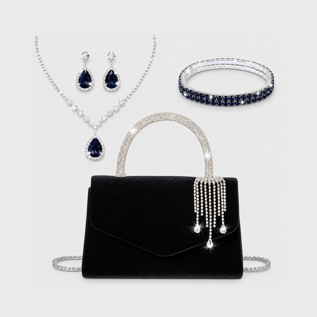 Bolsa Festa Aveludada com Strass | Look Noturno Luxuoso