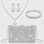 Kit Elegância Prateada | Bolsas + Joias Brilhantes 4 Peças
