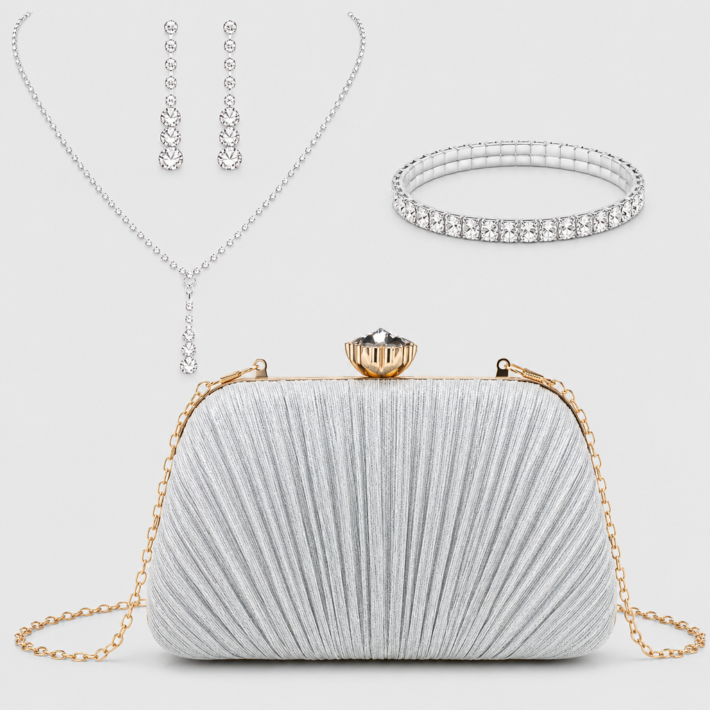 Kit Clutch Glamour + Joias | Bolsa de Festa com Franjas