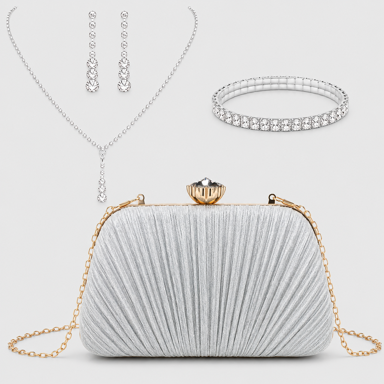 Kit Clutch Glamour + Joias | Bolsa de Festa com Franjas