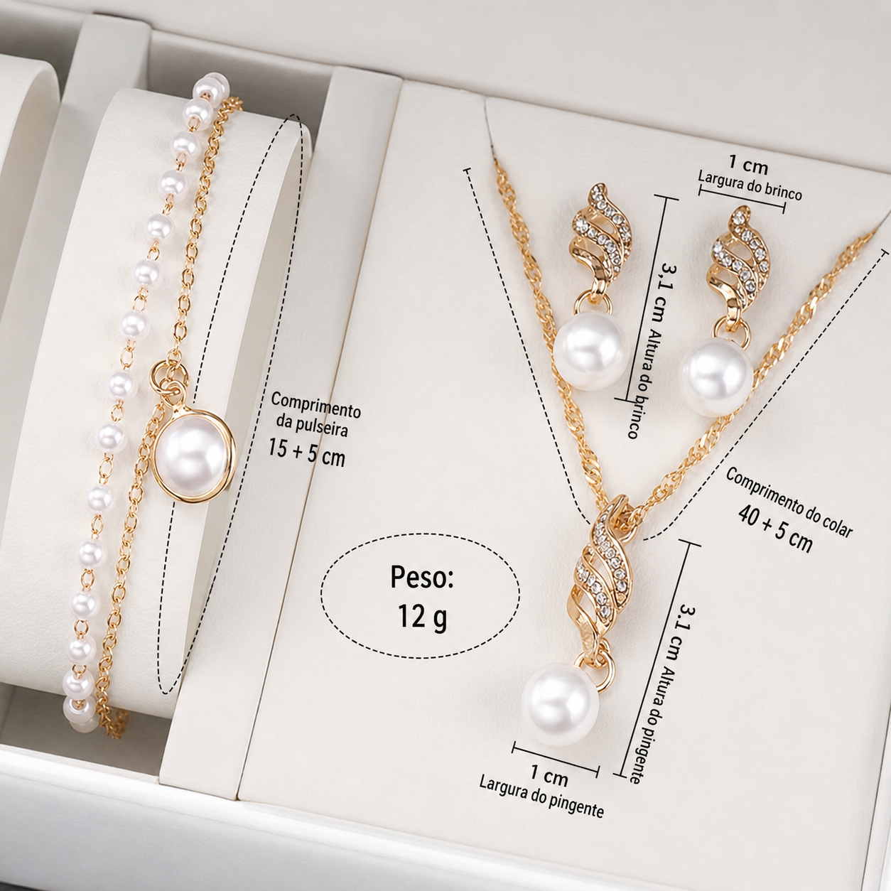 Kit Relógio Feminino + Colar de Pérolas | Conjunto Dourado