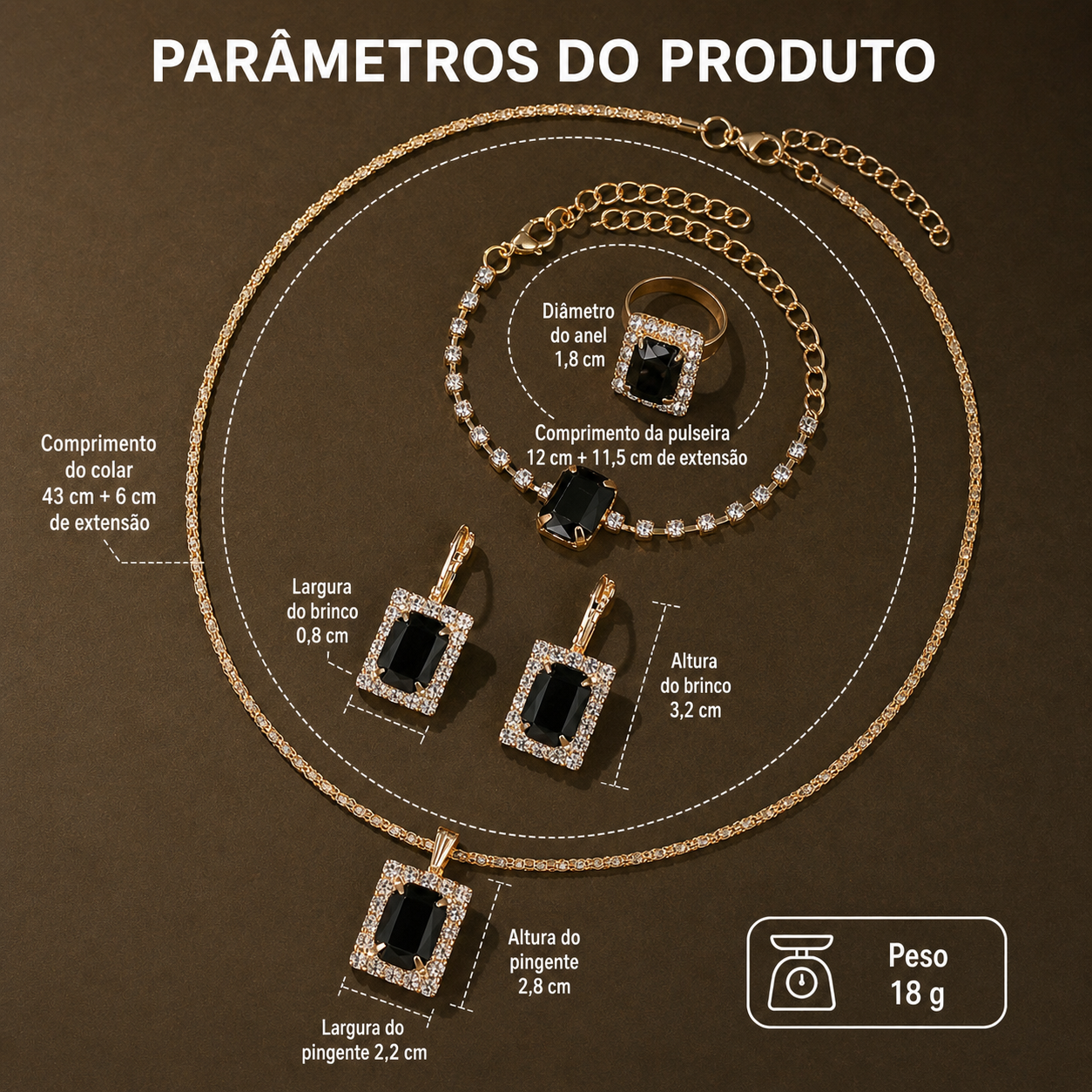 Kit Relógio Feminino Preto + Joias | Conjunto Minimalista