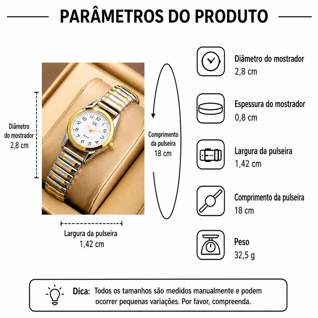 Kit Relógio Feminino Dourado + Pulseiras | Conjunto Elegante