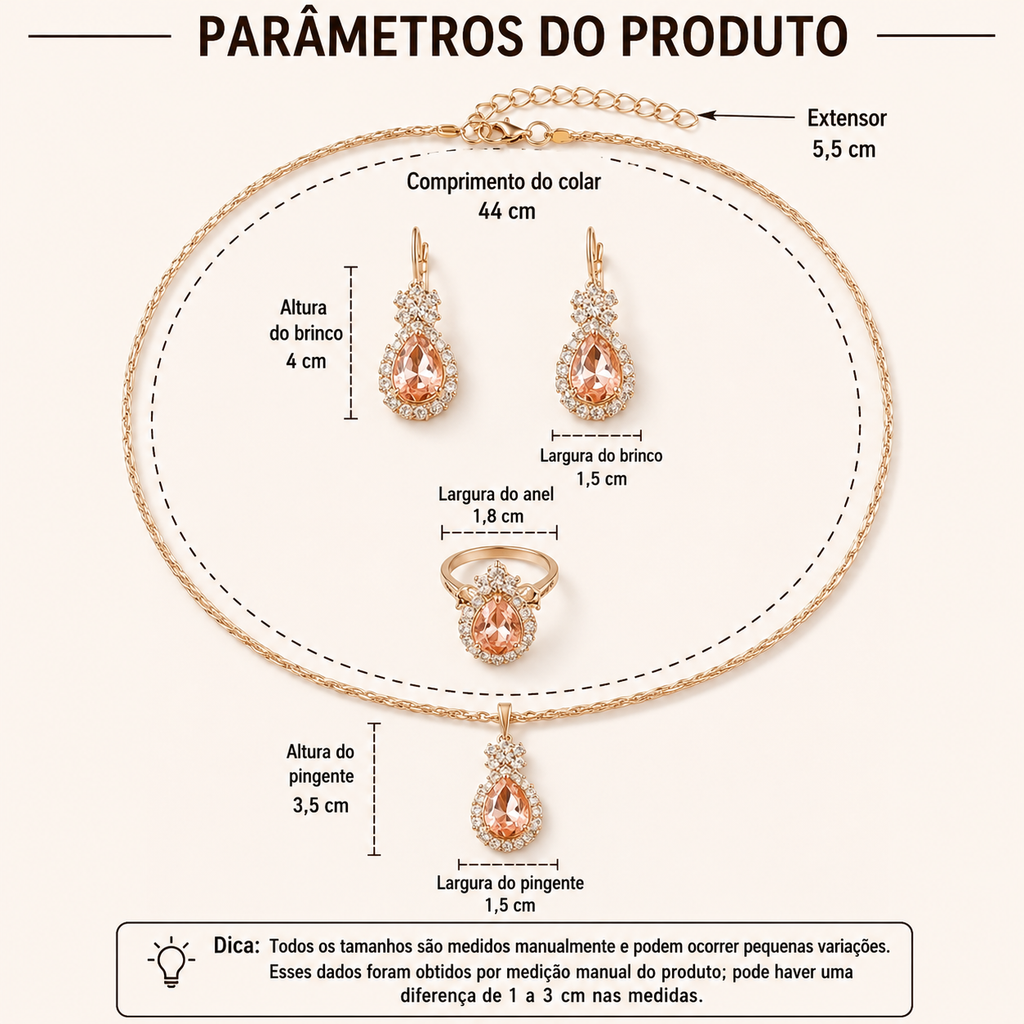 Kit Joias Gotas de Água | Conjunto Elegância 3 Peças