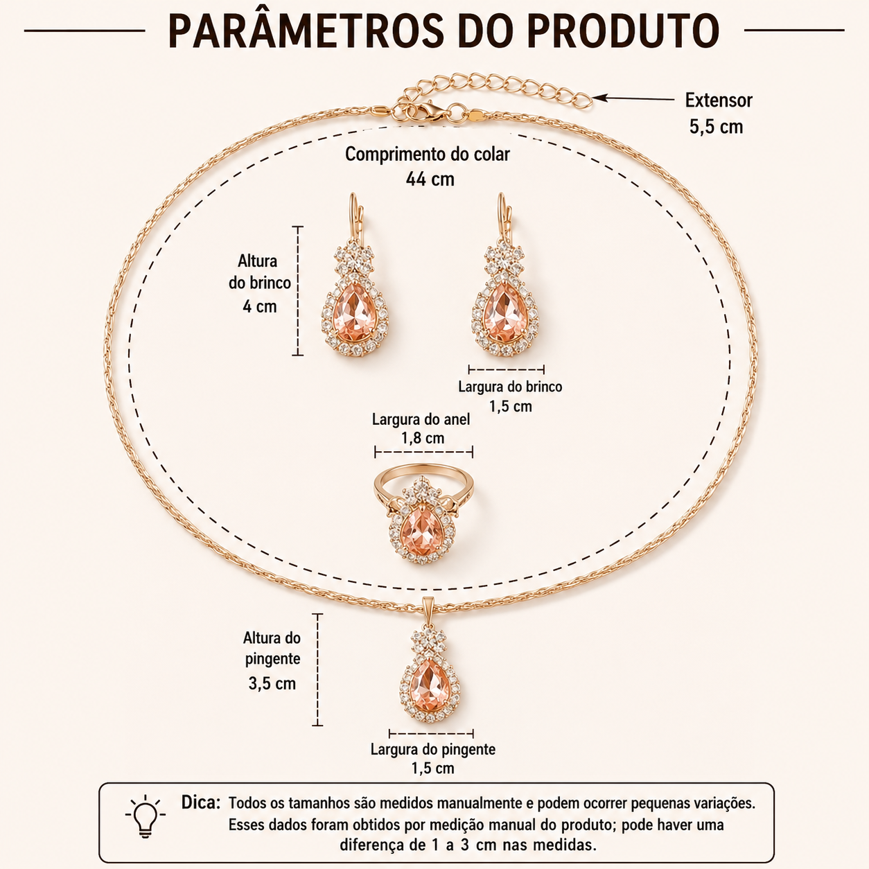 Kit Joias Gotas de Água | Conjunto Elegância 3 Peças