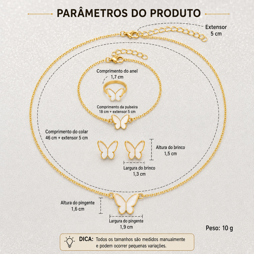Kit Relógio LED Coração + Bijuteria Borboleta | Conjunto Elegante
