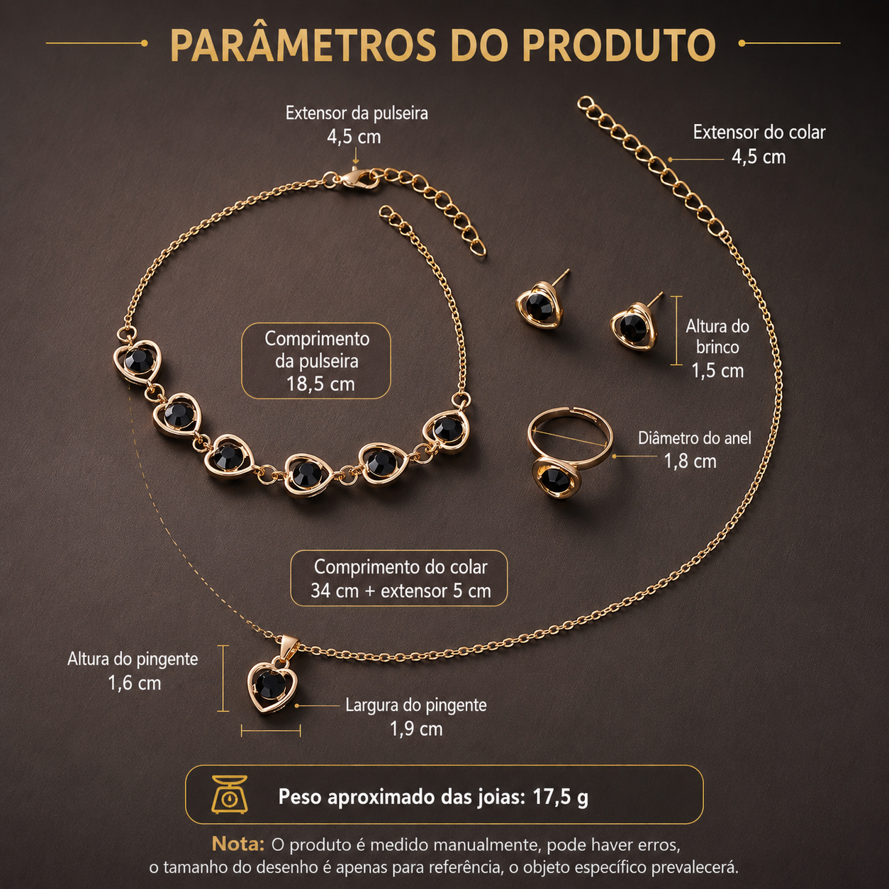 Kit Elegância Coração | Conjunto 6 Peças para Presentear