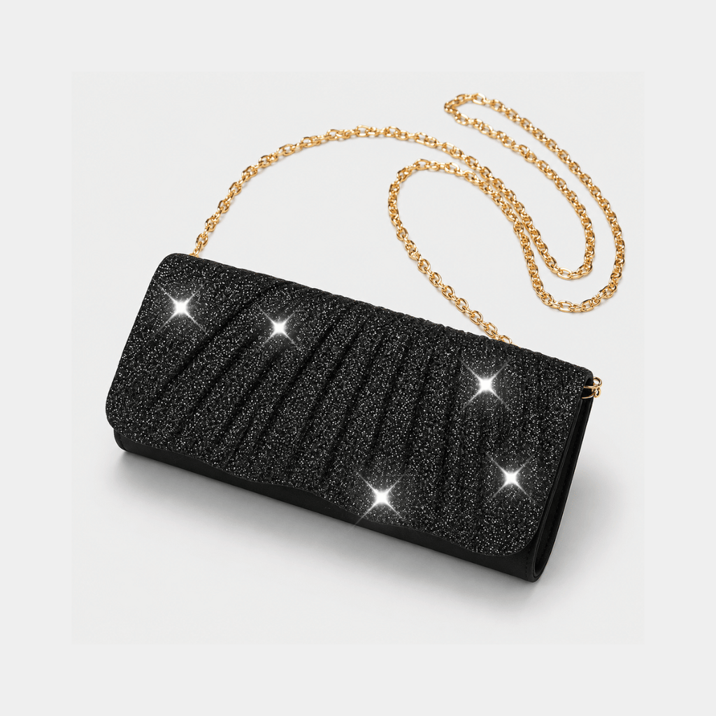 Clutch Brilhante de Festa | Alça Removível + Sequins Dourados