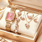 Kit Relógio + Joias Cristalina | Conjunto Elegante Rosa