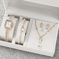 Kit Relógio Feminino + Colar de Pérolas | Conjunto Dourado