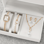 Kit Relógio Feminino + Colar de Pérolas | Conjunto Dourado