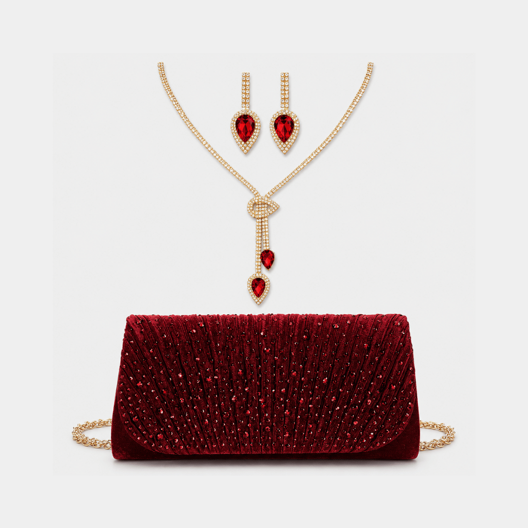 Kit Clutch Elegante com Strass + Joias | Noites Especiais