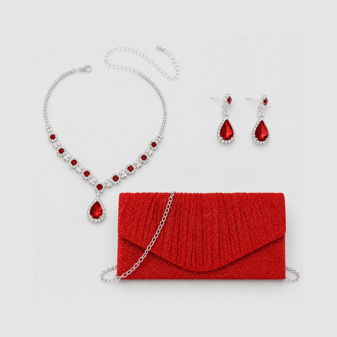 Kit Clutch Feminina Vermelha | Bolsa de Festa Noturna