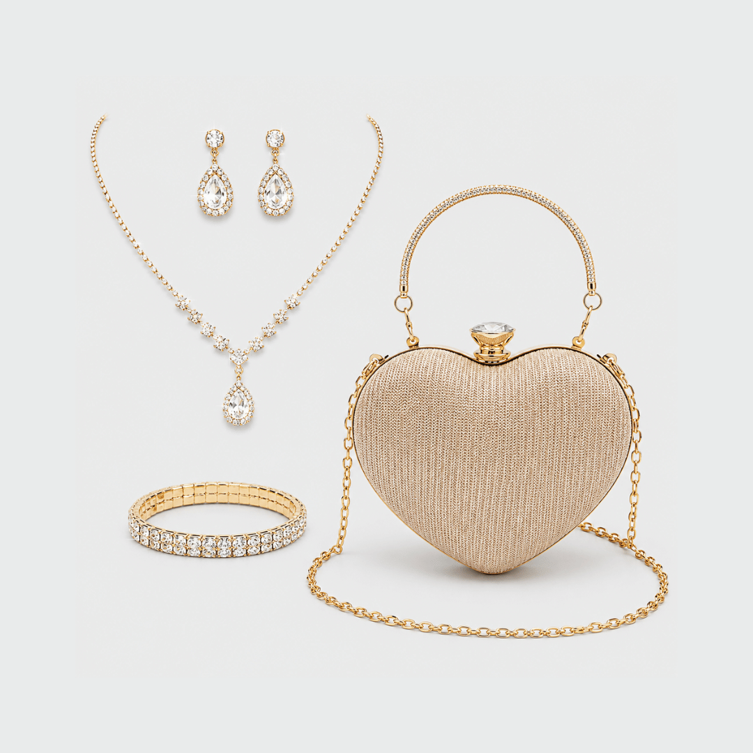 Kit Glamour Coração | Clutch + Joias para Noites Especiais