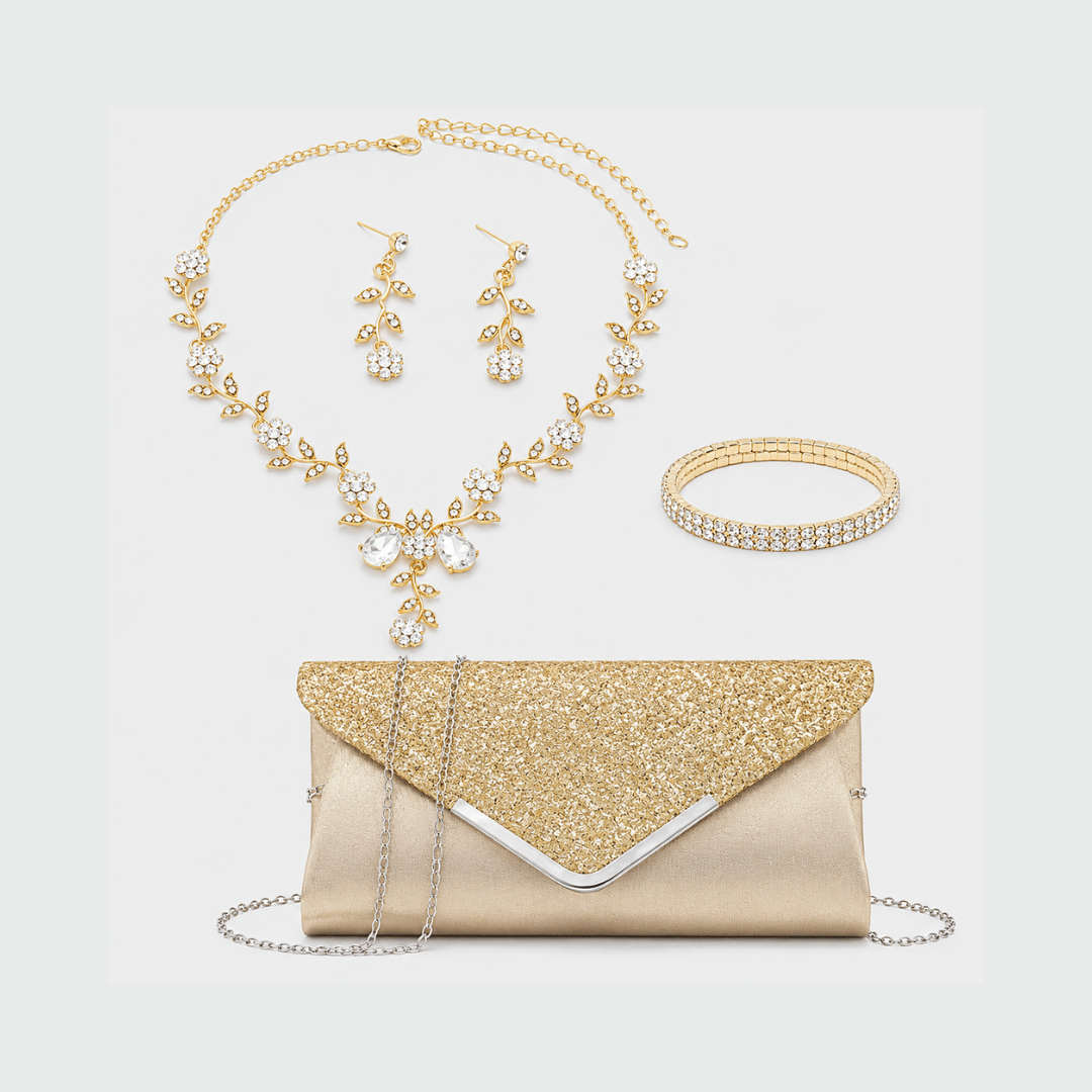 Kit Glamour Festa | Bolsa Clutch + Acessórios 4 Peças