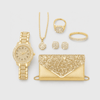 Kit Joias Femininas Dourado Luxo | 7 Peças Completo