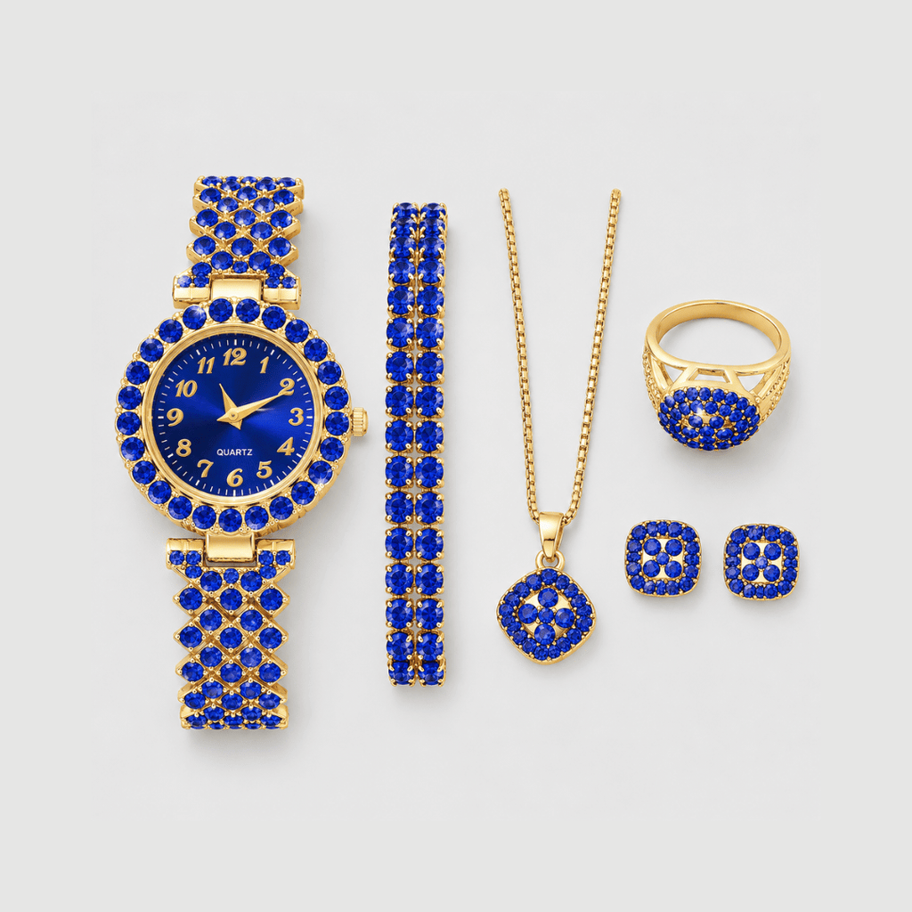Kit Relógio Feminino Azul + Pulseiras | Conjunto Elegante